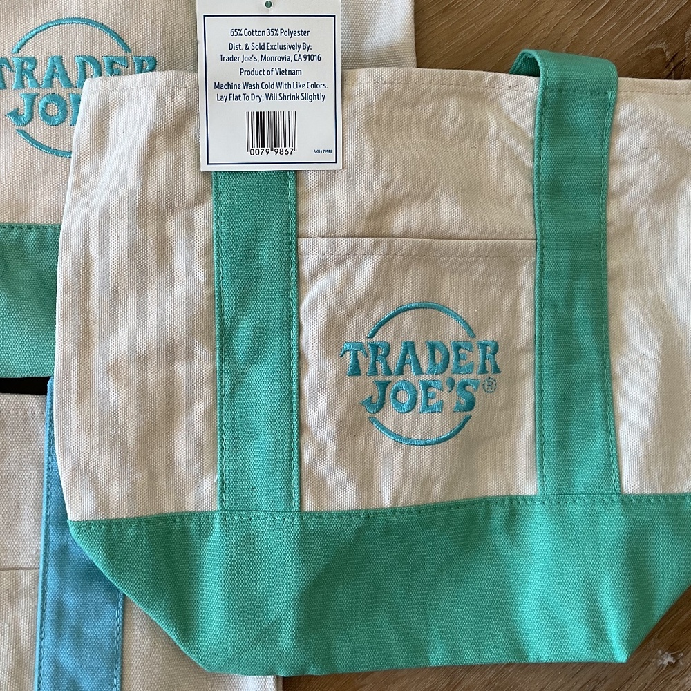 NWT Trader Joes Mini Pastel Canvas Tote Bags 3 Spring Colors Lot Of 11 Pc - Picture 4 of 11
